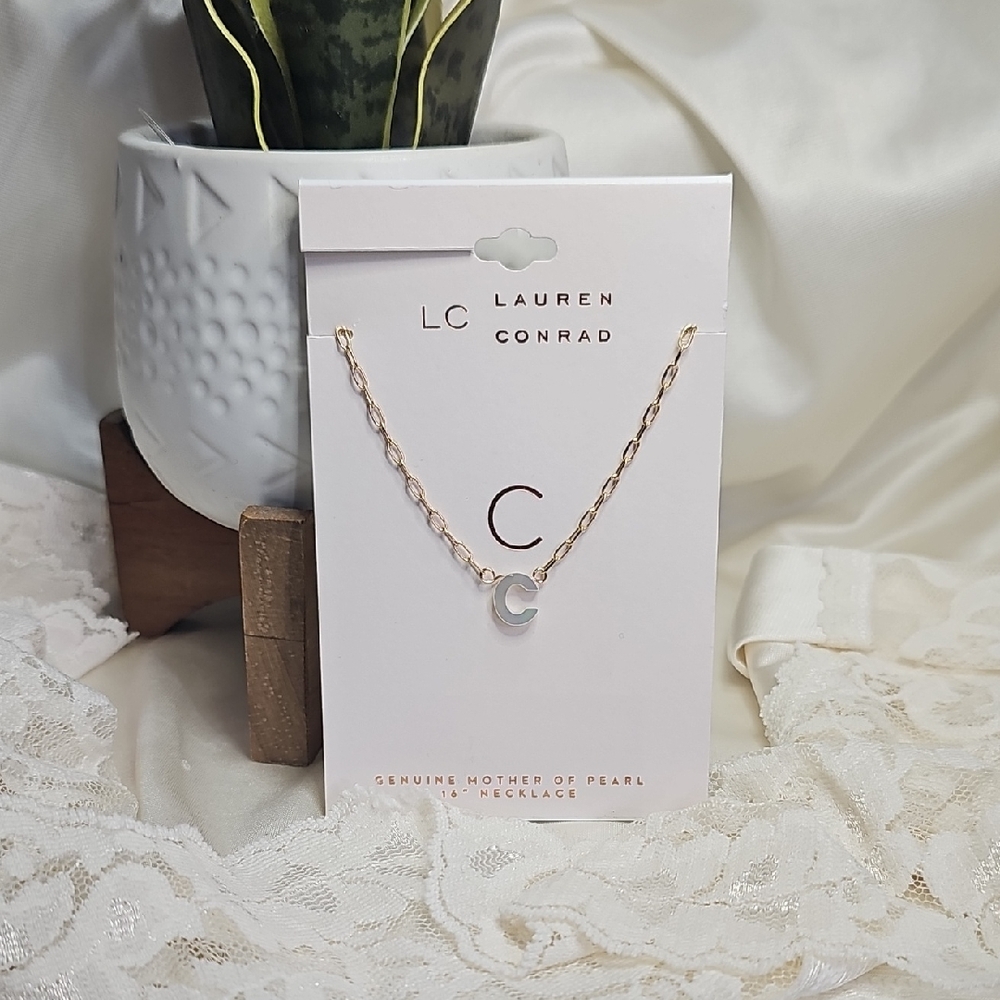 LC Lauren Conrad Goldtone Necklace with Initial "C" Mother of Pearl Pendant